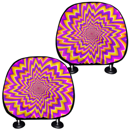 Yellow Expansion Moving Optical Illusion Car Headrest Covers
