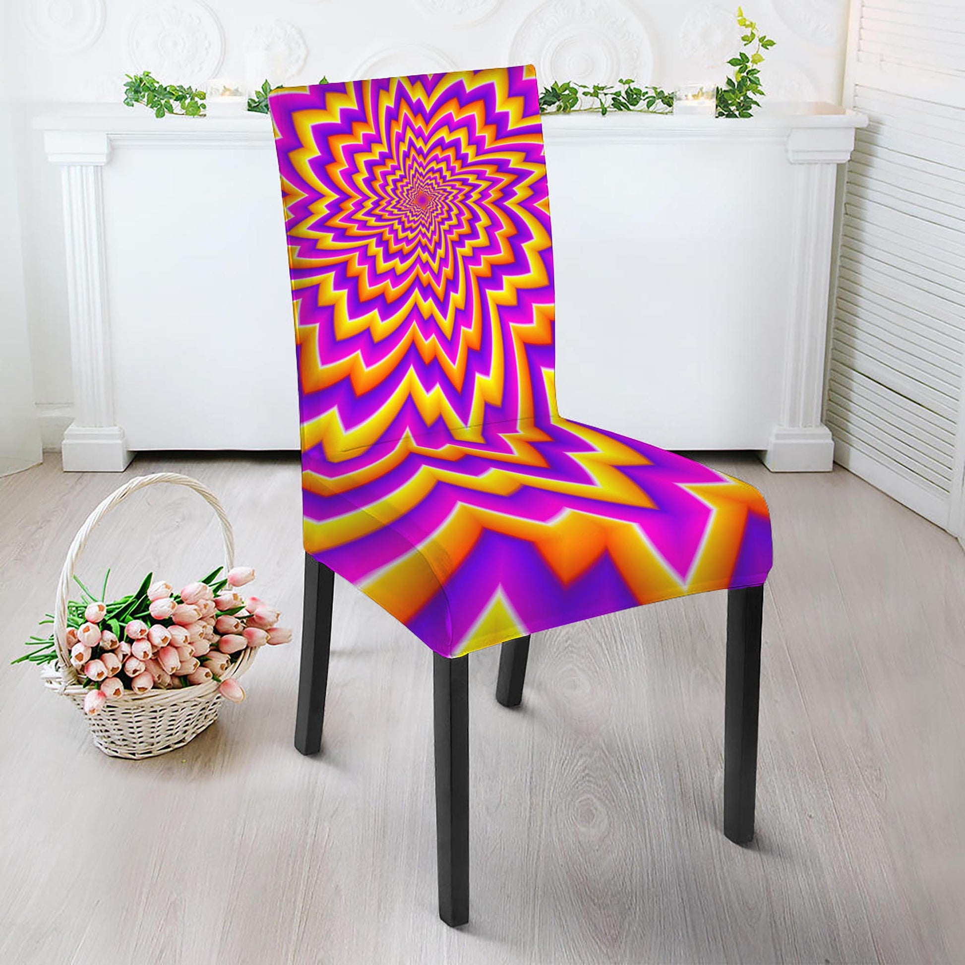 Yellow Expansion Moving Optical Illusion Dining Chair Slipcover
