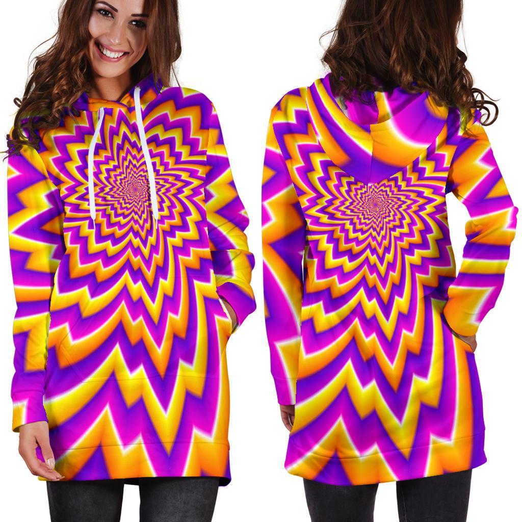 Yellow Expansion Moving Optical Illusion Hoodie Dress GearFrost