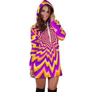 Yellow Expansion Moving Optical Illusion Hoodie Dress GearFrost