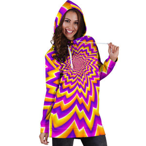 Yellow Expansion Moving Optical Illusion Hoodie Dress GearFrost