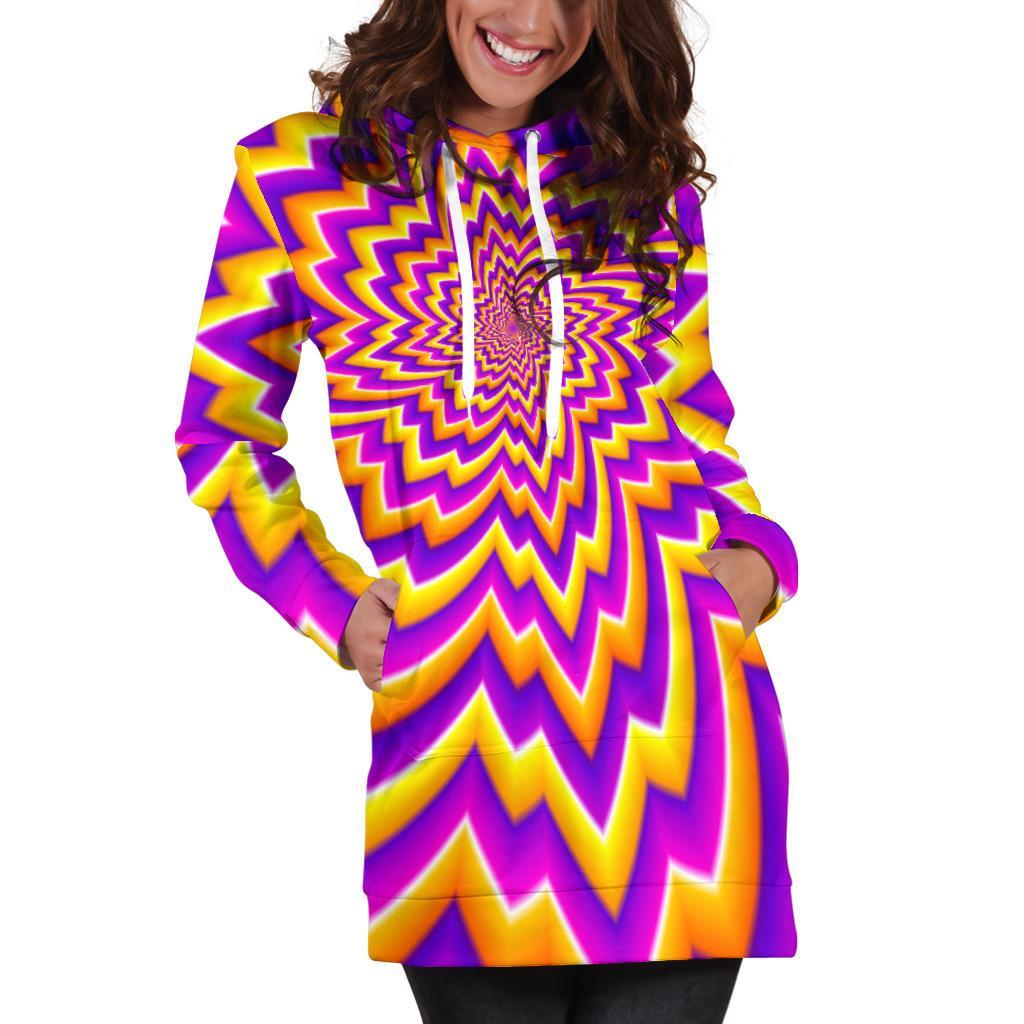 Yellow Expansion Moving Optical Illusion Hoodie Dress GearFrost