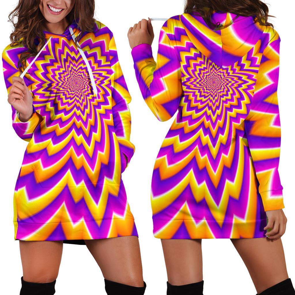 Yellow Expansion Moving Optical Illusion Hoodie Dress GearFrost