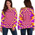 Yellow Expansion Moving Optical Illusion Off The Shoulder Sweatshirt