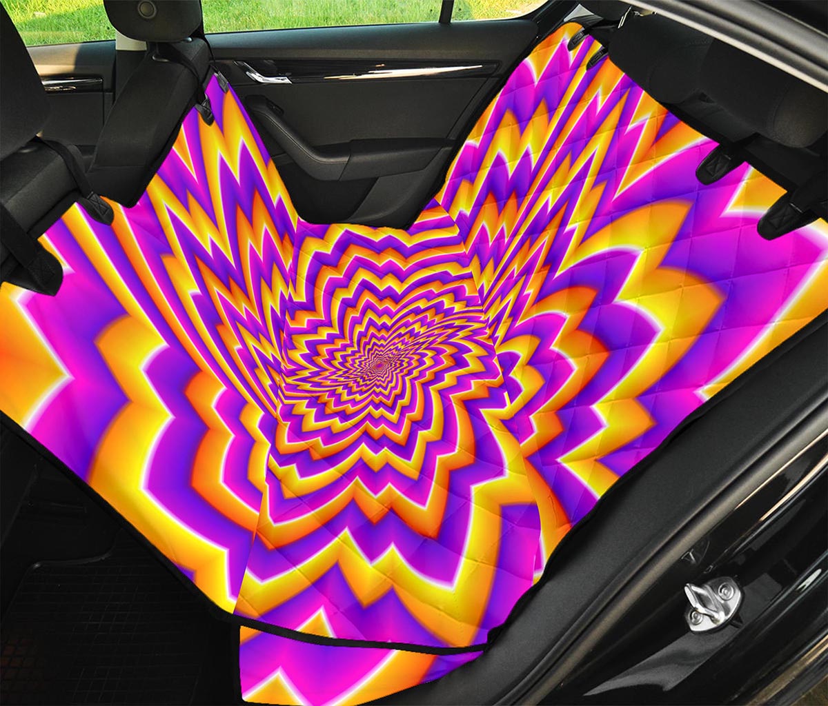 Yellow Expansion Moving Optical Illusion Pet Car Back Seat Cover
