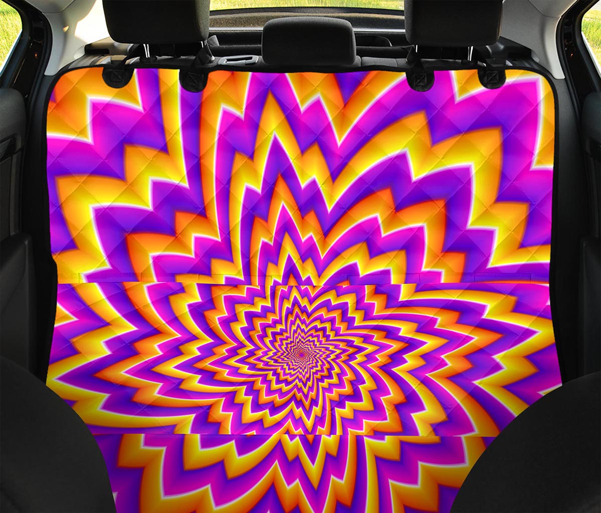 Yellow Expansion Moving Optical Illusion Pet Car Back Seat Cover