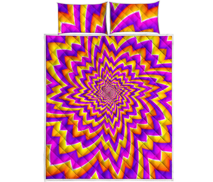 Yellow Expansion Moving Optical Illusion Quilt Bed Set