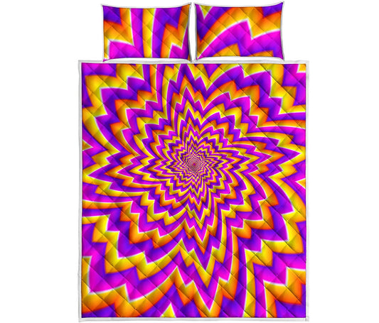 Yellow Expansion Moving Optical Illusion Quilt Bed Set