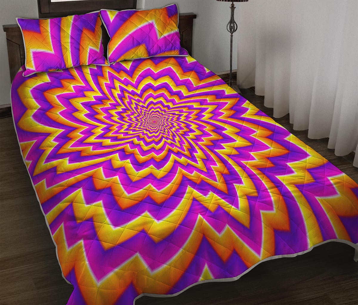 Yellow Expansion Moving Optical Illusion Quilt Bed Set