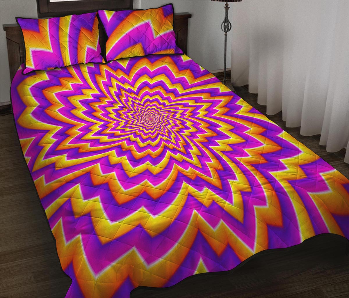 Yellow Expansion Moving Optical Illusion Quilt Bed Set
