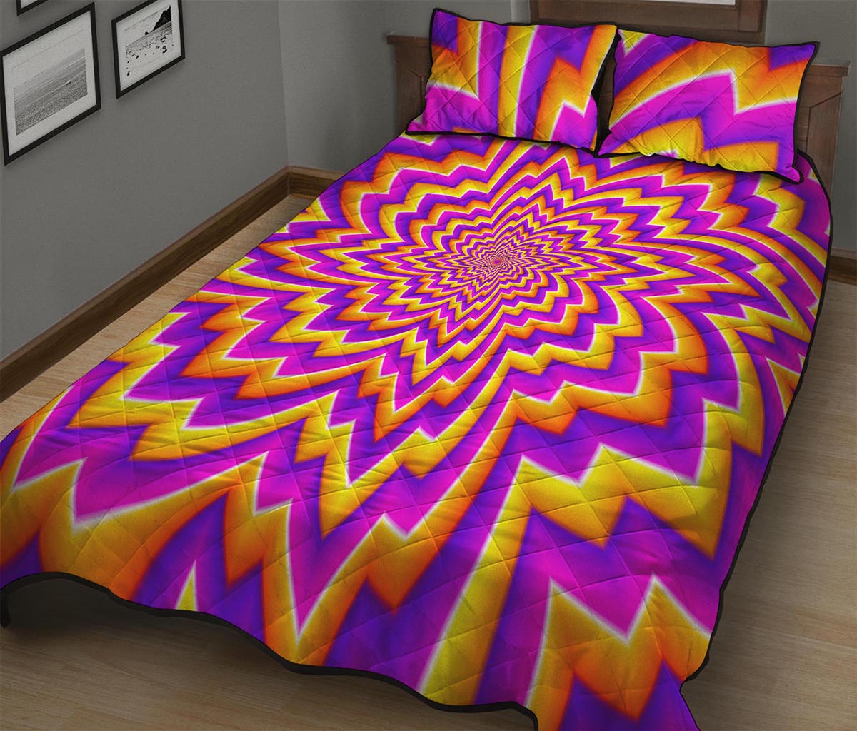 Yellow Expansion Moving Optical Illusion Quilt Bed Set