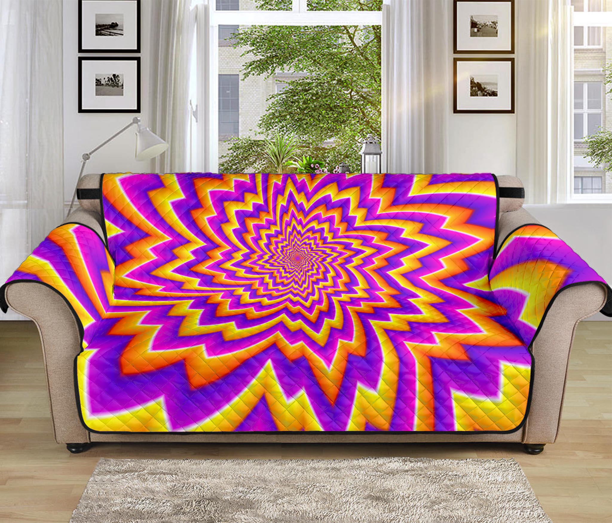 Yellow Expansion Moving Optical Illusion Sofa Protector