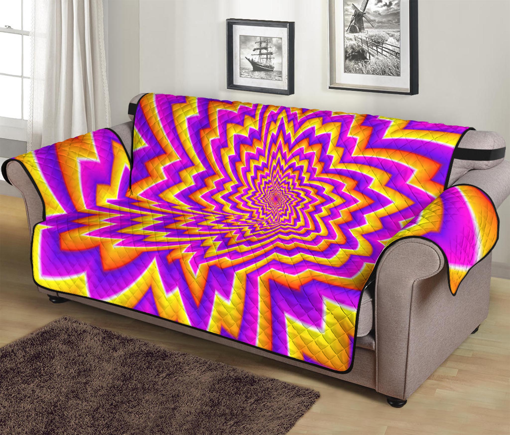 Yellow Expansion Moving Optical Illusion Sofa Protector