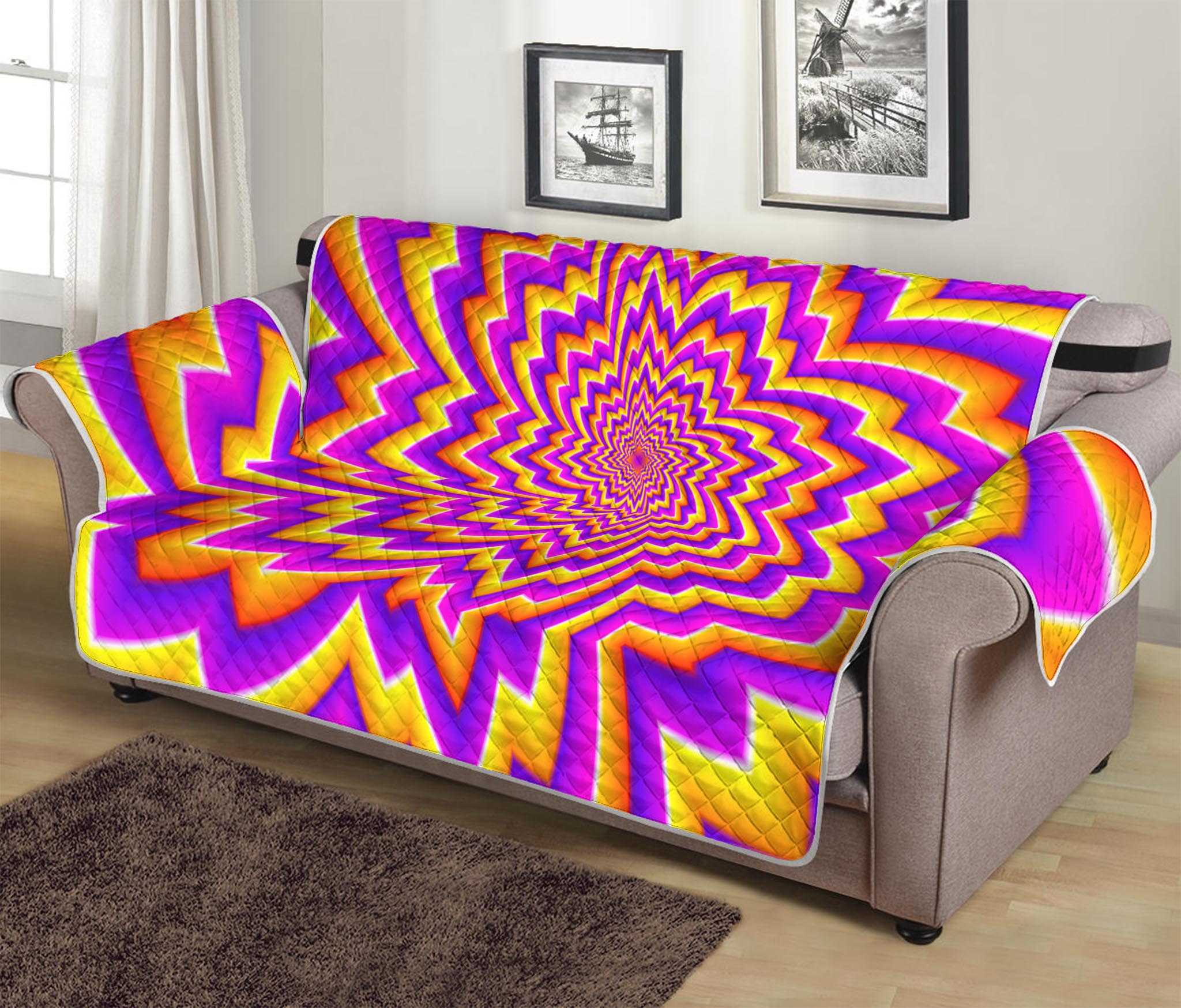 Yellow Expansion Moving Optical Illusion Sofa Protector