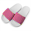 Yellow Expansion Moving Optical Illusion White Slide Sandals