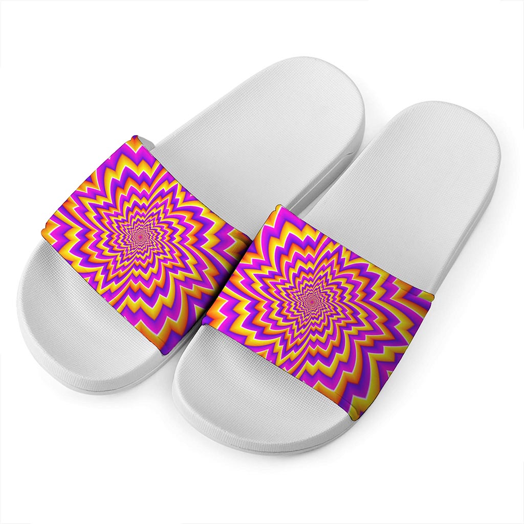 Yellow Expansion Moving Optical Illusion White Slide Sandals