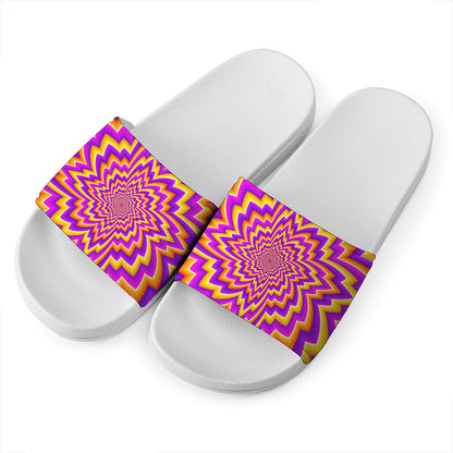 Yellow Expansion Moving Optical Illusion White Slide Sandals