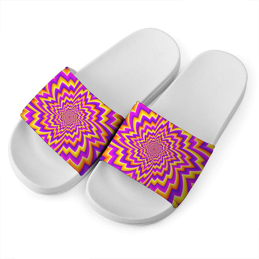 Yellow Expansion Moving Optical Illusion White Slide Sandals