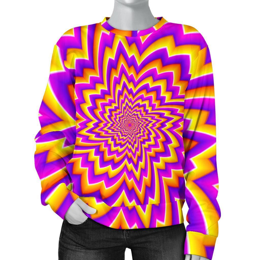 Yellow Expansion Moving Optical Illusion Women's Crewneck Sweatshirt GearFrost
