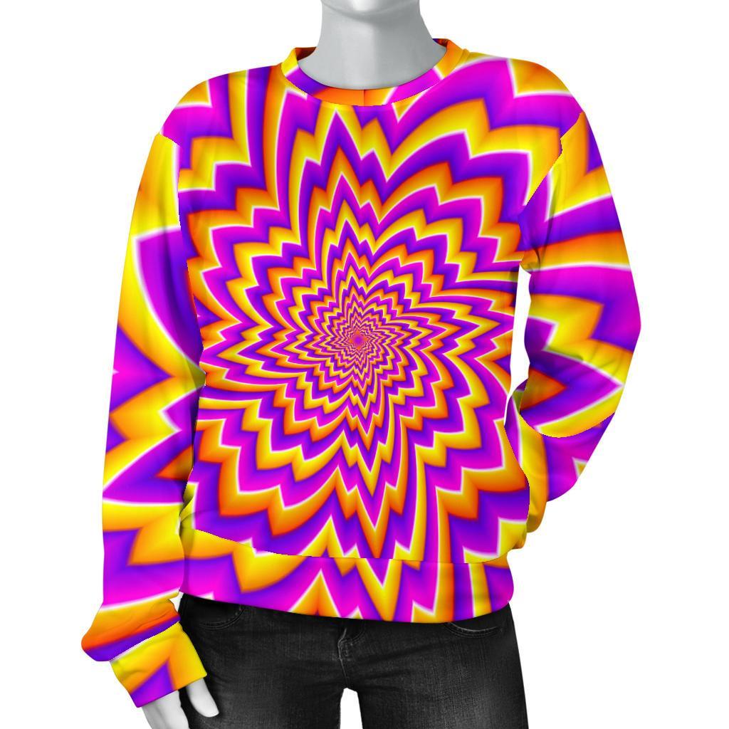Yellow Expansion Moving Optical Illusion Women's Crewneck Sweatshirt GearFrost