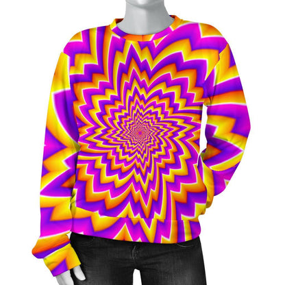 Yellow Expansion Moving Optical Illusion Women's Crewneck Sweatshirt GearFrost