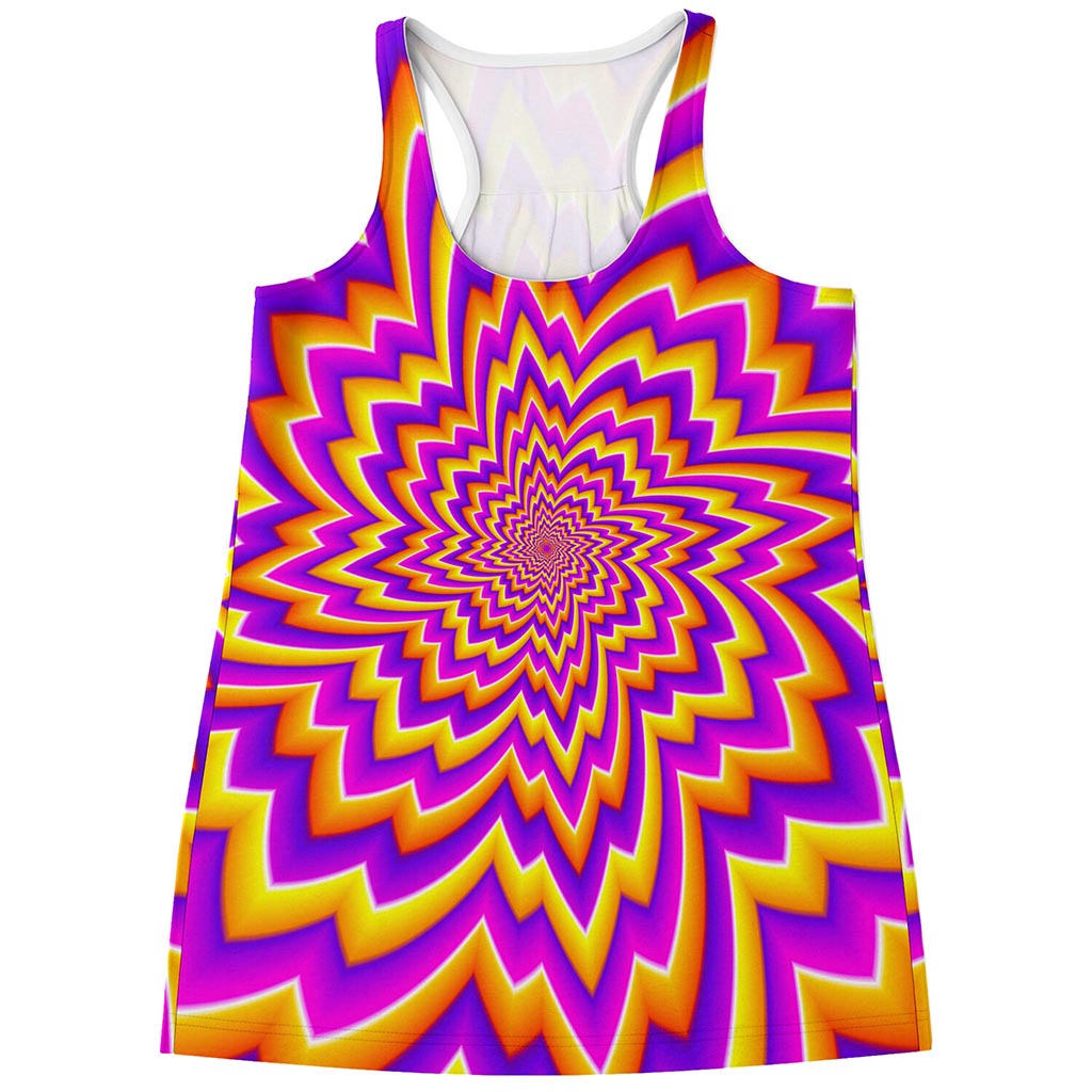 Yellow Expansion Moving Optical Illusion Women's Racerback Tank Top