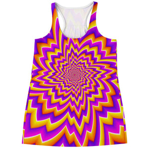 Yellow Expansion Moving Optical Illusion Women's Racerback Tank Top