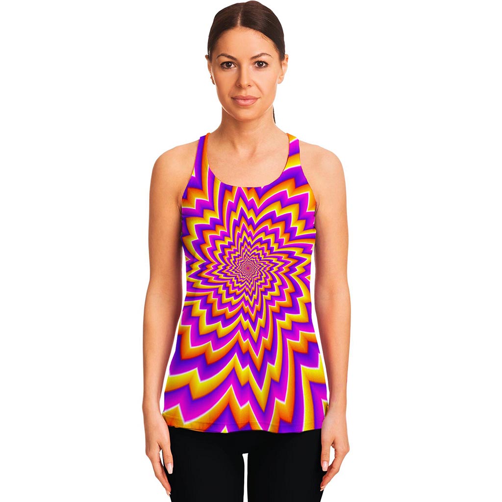 Yellow Expansion Moving Optical Illusion Women's Racerback Tank Top