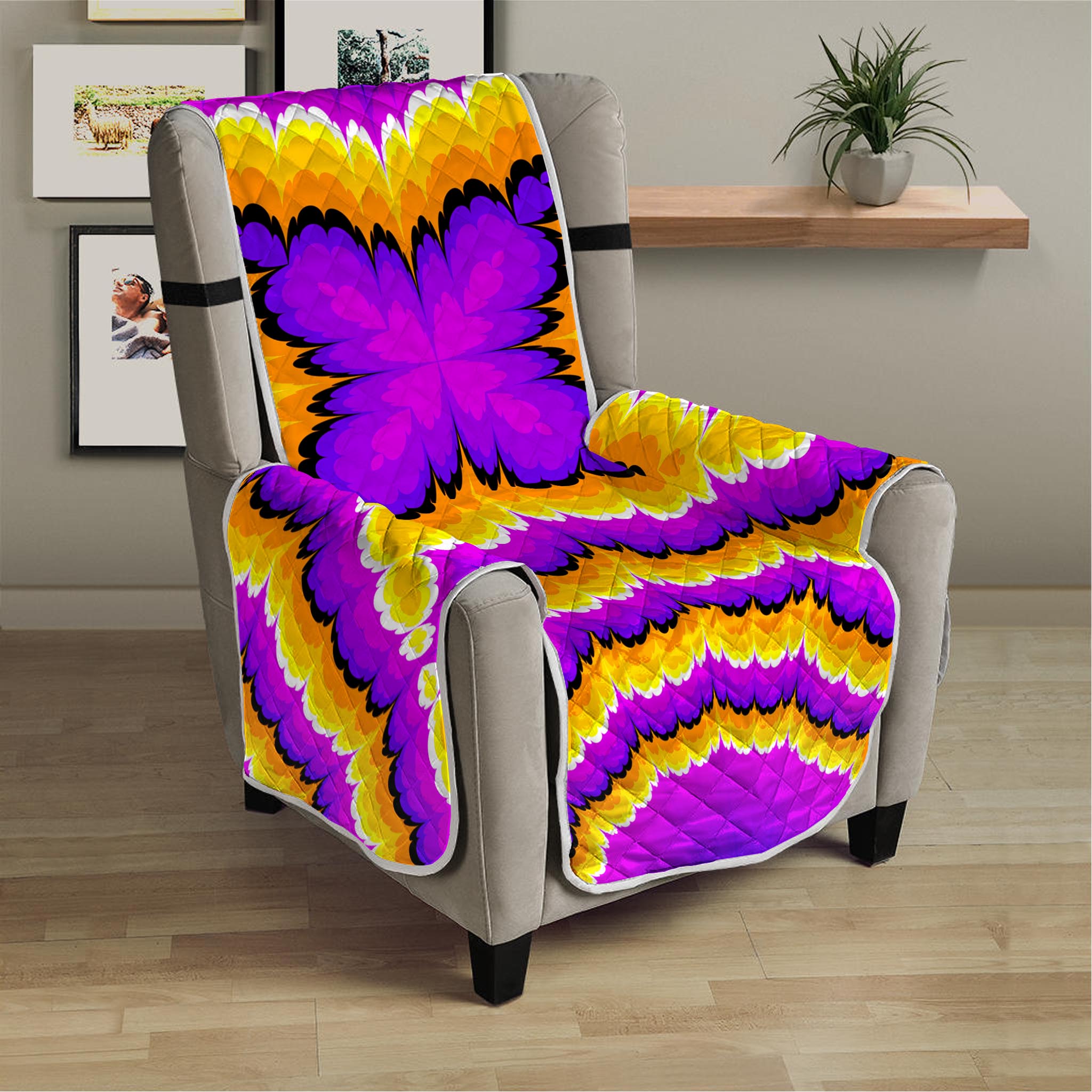 Yellow Explosion Moving Optical Illusion Armchair Protector