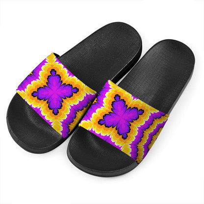 Yellow Explosion Moving Optical Illusion Black Slide Sandals