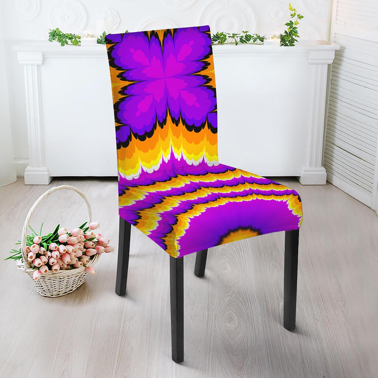 Yellow Explosion Moving Optical Illusion Dining Chair Slipcover