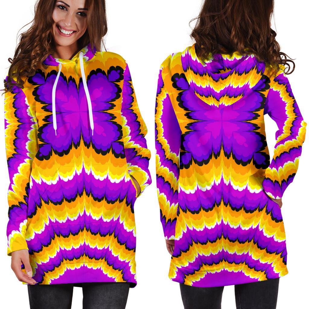 Yellow Explosion Moving Optical Illusion Hoodie Dress GearFrost