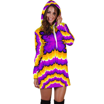 Yellow Explosion Moving Optical Illusion Hoodie Dress GearFrost