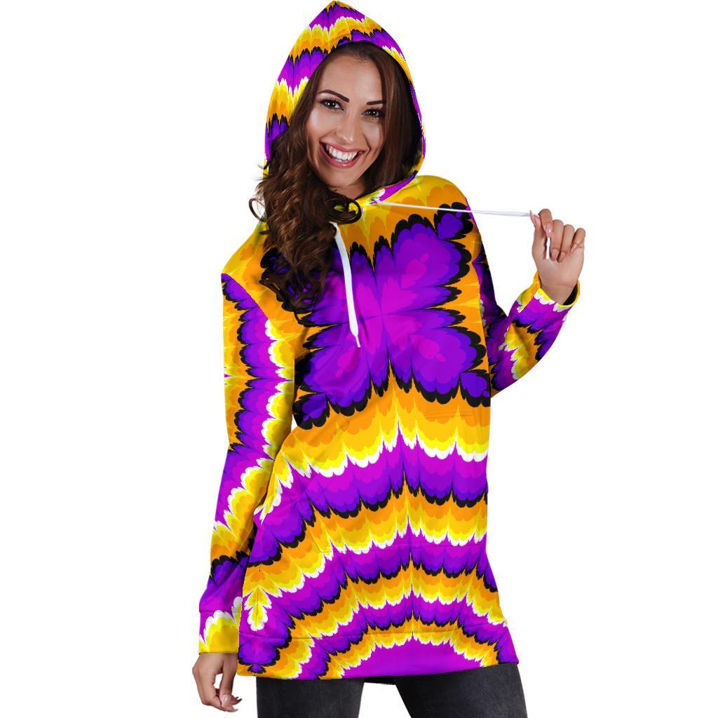 Yellow Explosion Moving Optical Illusion Hoodie Dress GearFrost