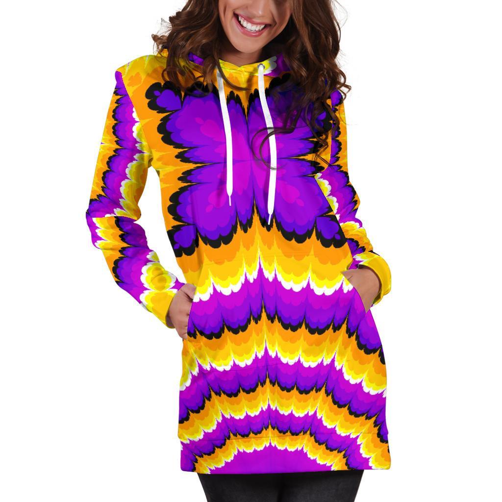Yellow Explosion Moving Optical Illusion Hoodie Dress GearFrost