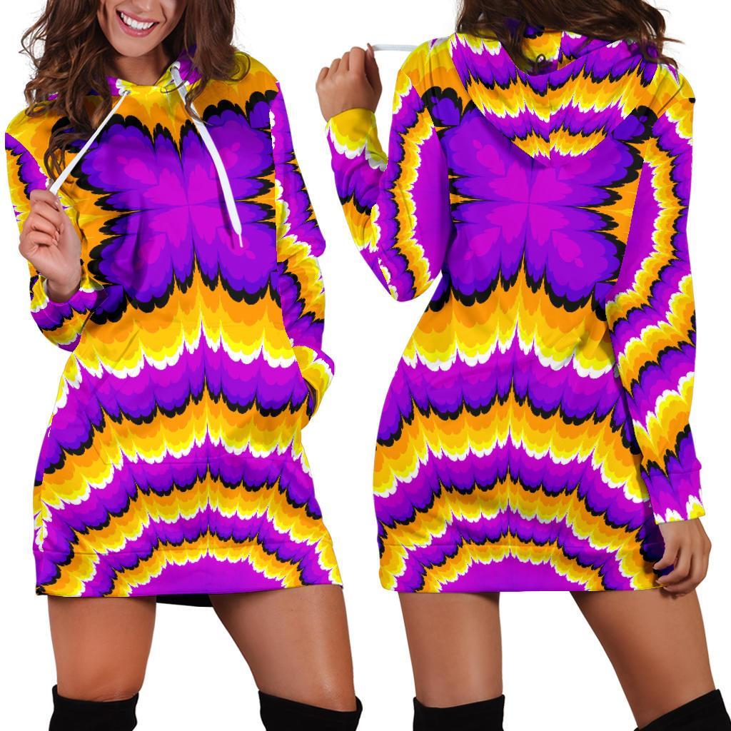 Yellow Explosion Moving Optical Illusion Hoodie Dress GearFrost