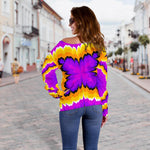 Yellow Explosion Moving Optical Illusion Off Shoulder Sweatshirt GearFrost