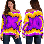 Yellow Explosion Moving Optical Illusion Off Shoulder Sweatshirt GearFrost