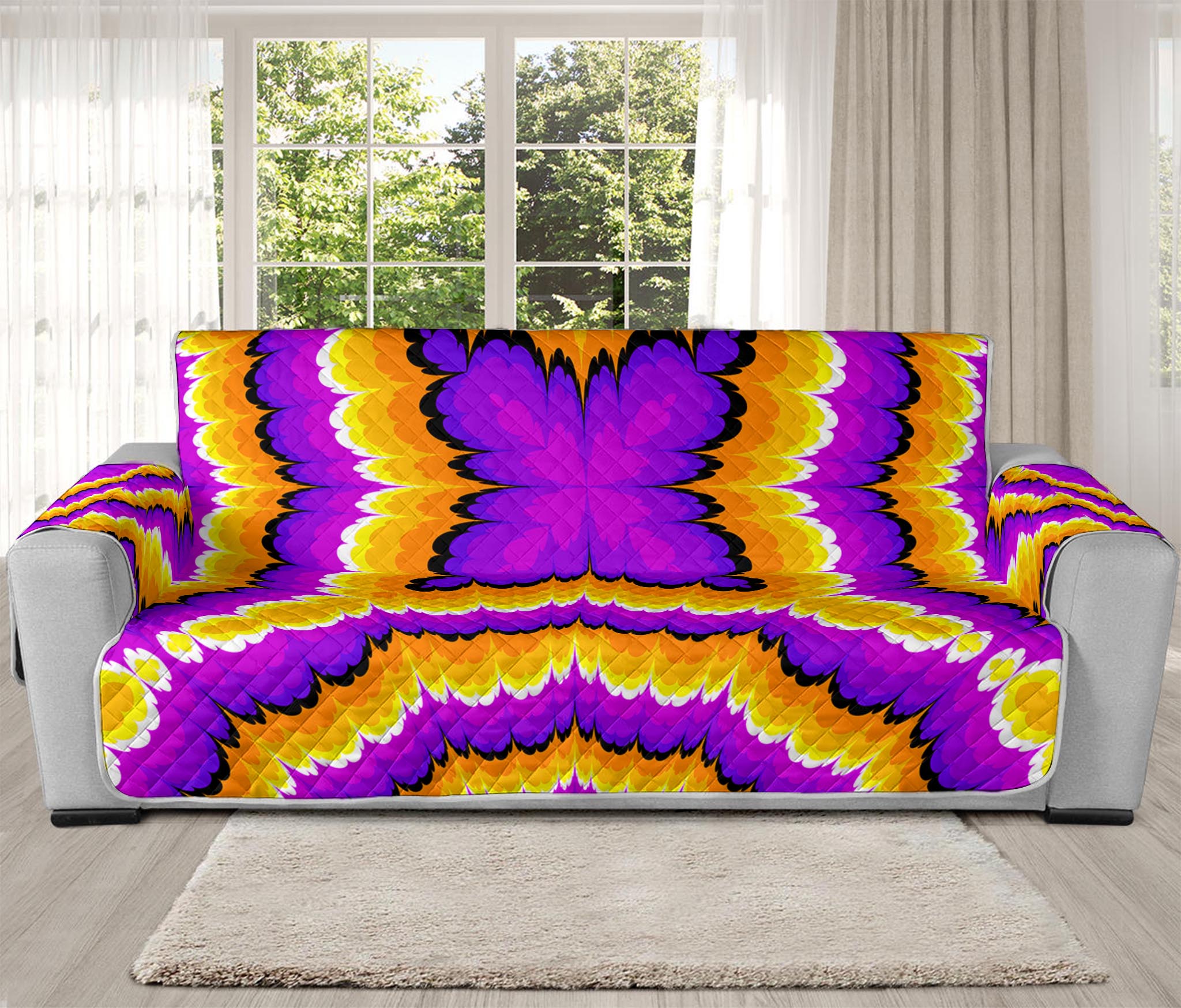 Yellow Explosion Moving Optical Illusion Oversized Sofa Protector