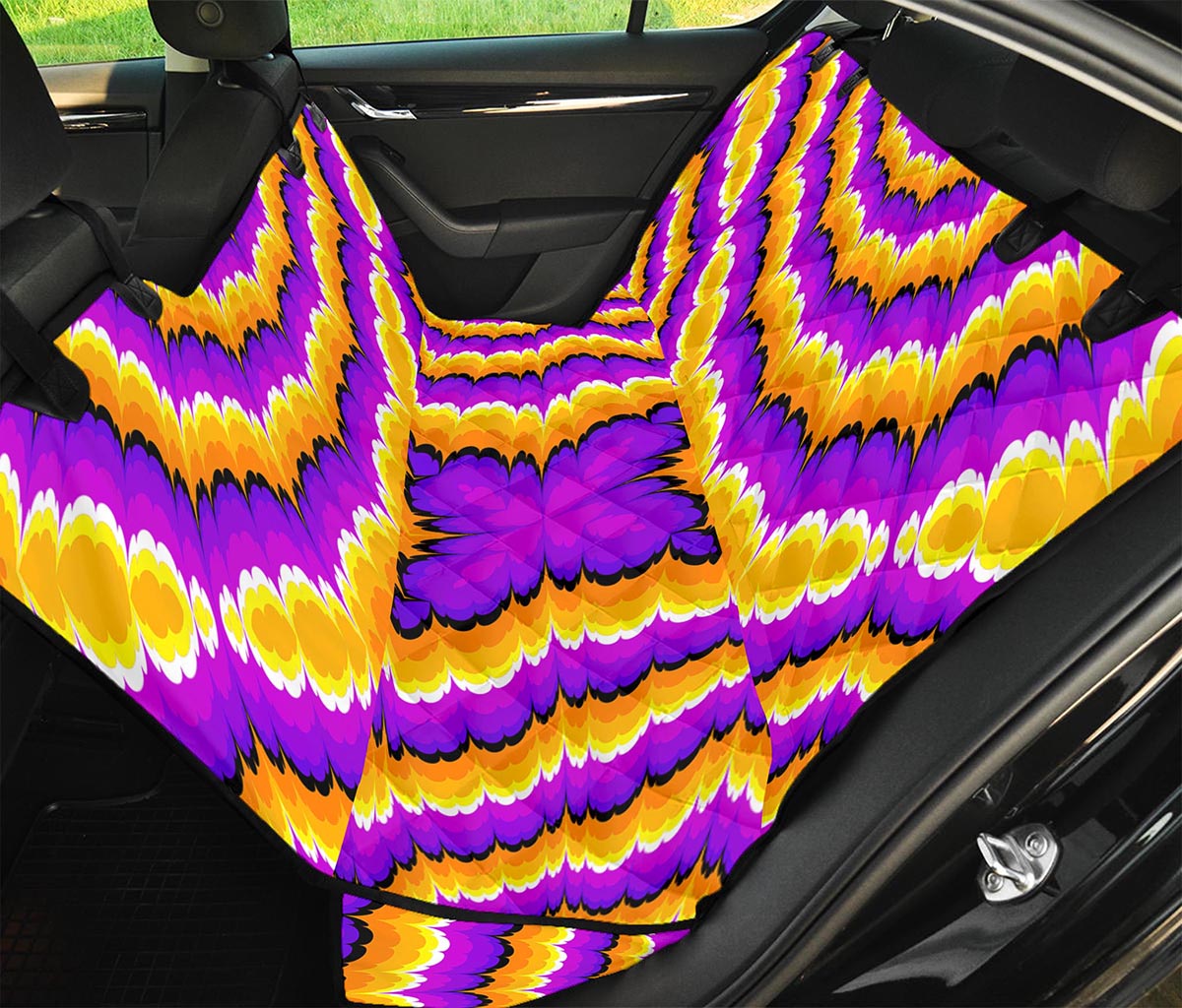Yellow Explosion Moving Optical Illusion Pet Car Back Seat Cover