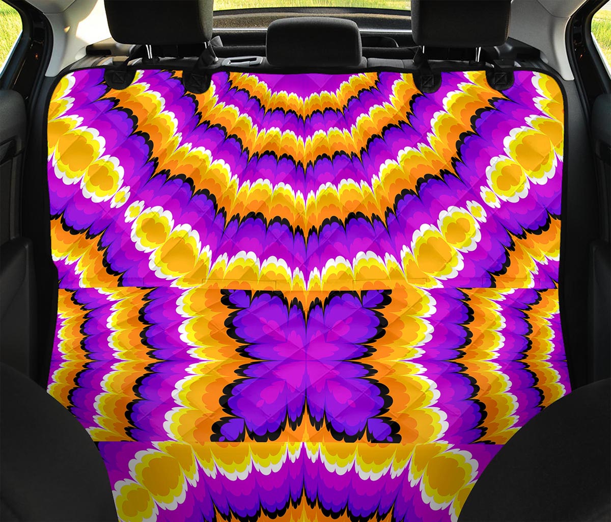 Yellow Explosion Moving Optical Illusion Pet Car Back Seat Cover