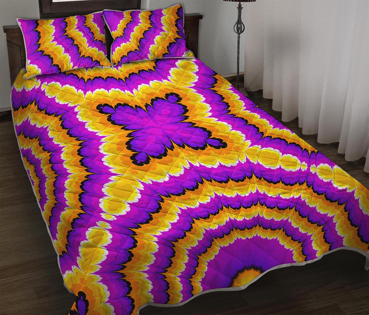 Yellow Explosion Moving Optical Illusion Quilt Bed Set