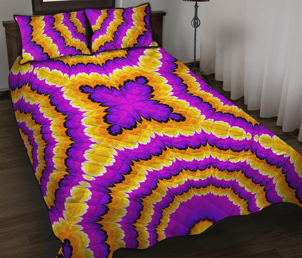 Yellow Explosion Moving Optical Illusion Quilt Bed Set