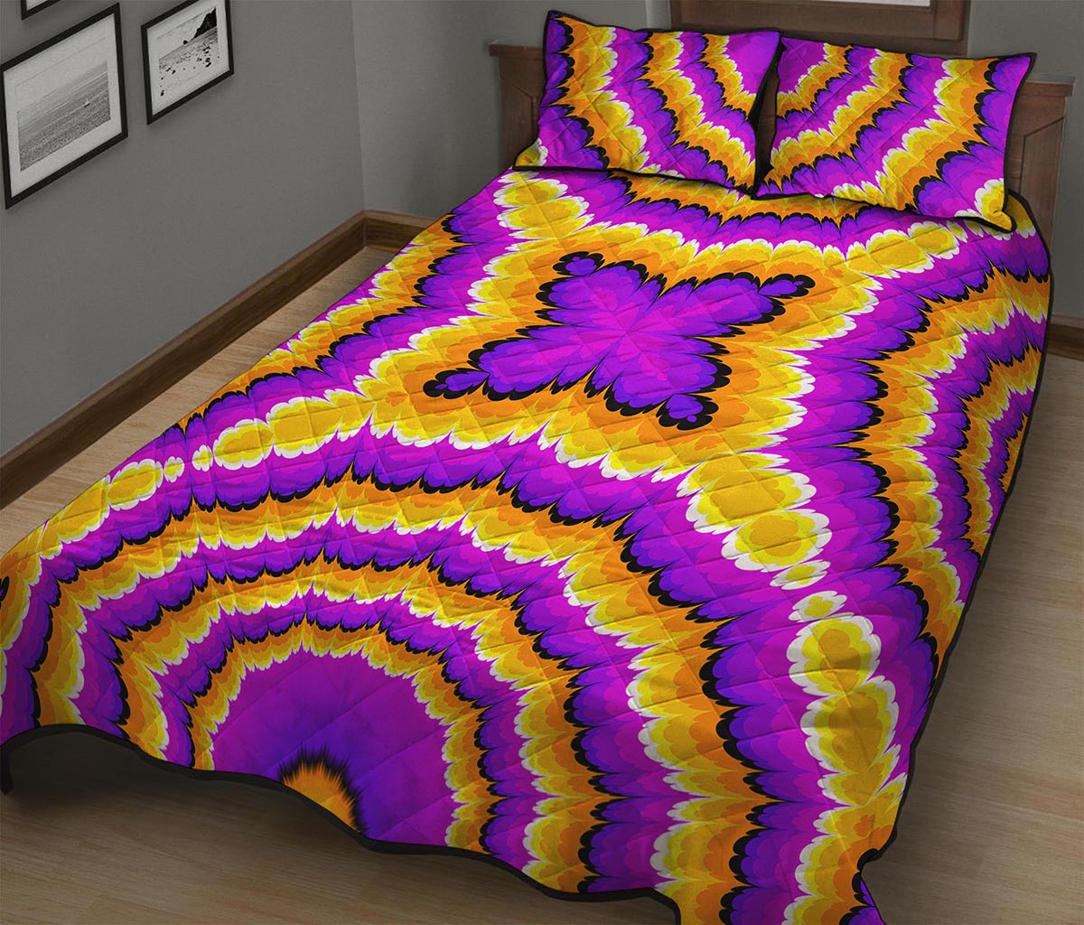 Yellow Explosion Moving Optical Illusion Quilt Bed Set