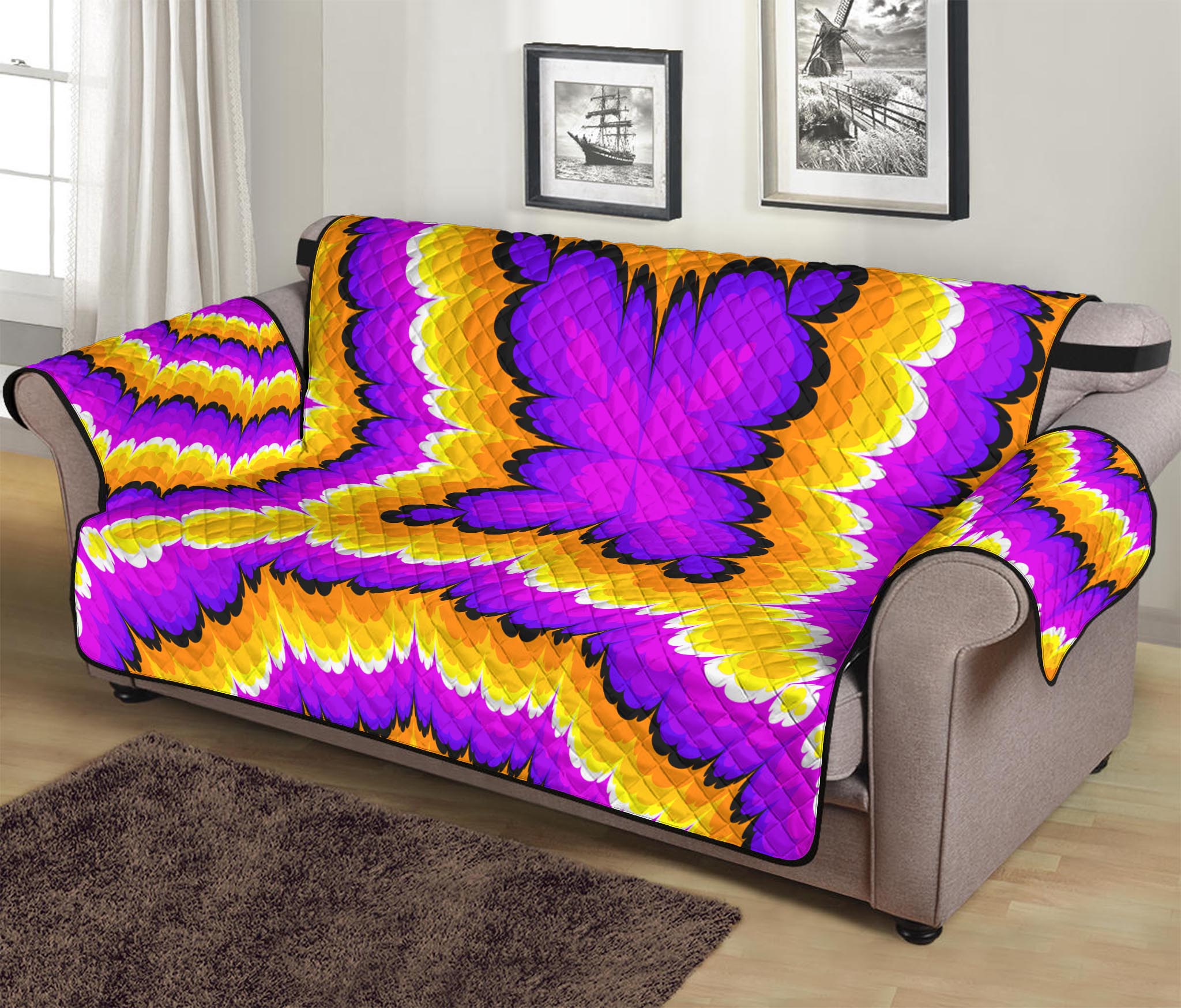 Yellow Explosion Moving Optical Illusion Sofa Protector