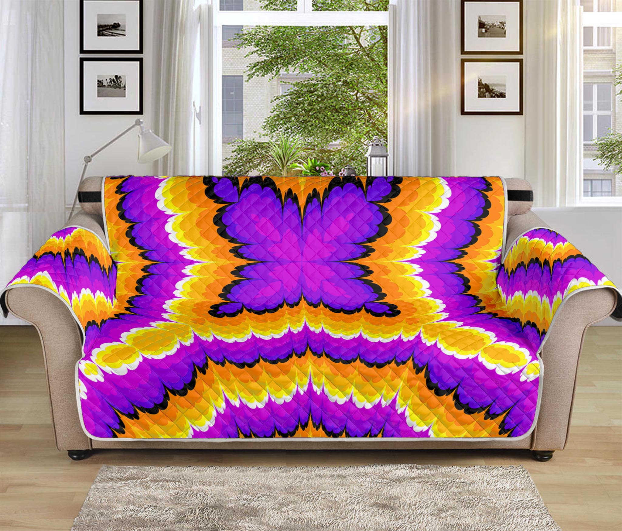 Yellow Explosion Moving Optical Illusion Sofa Protector