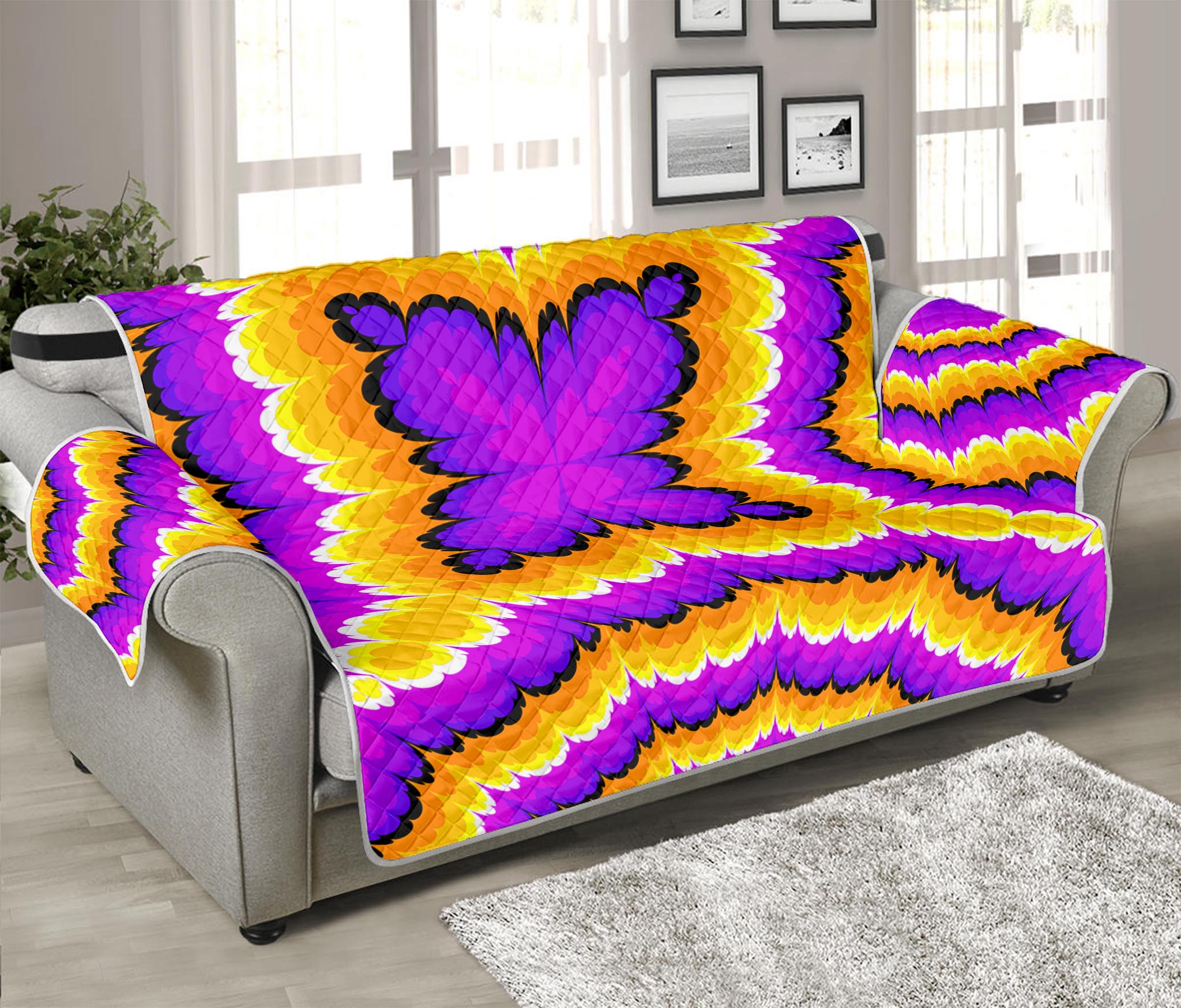 Yellow Explosion Moving Optical Illusion Sofa Protector