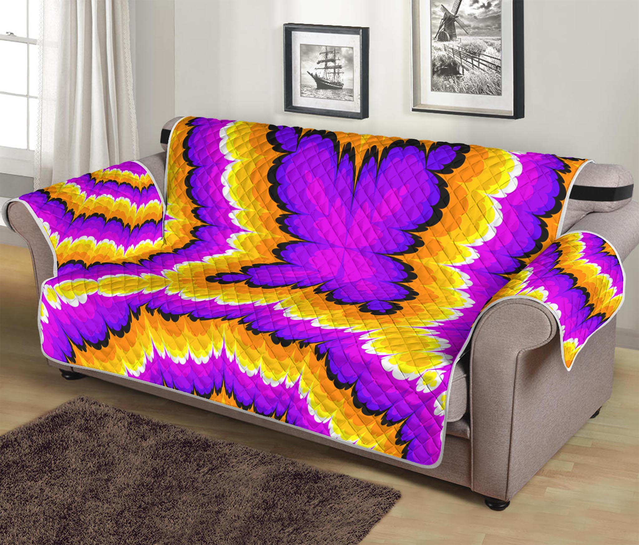 Yellow Explosion Moving Optical Illusion Sofa Protector