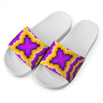 Yellow Explosion Moving Optical Illusion White Slide Sandals