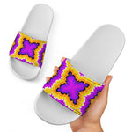 Yellow Explosion Moving Optical Illusion White Slide Sandals